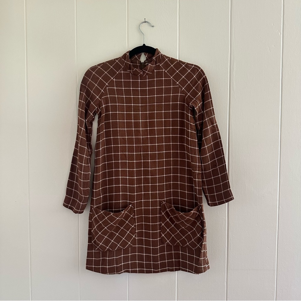Vintage Brown Checkered Women's Dress